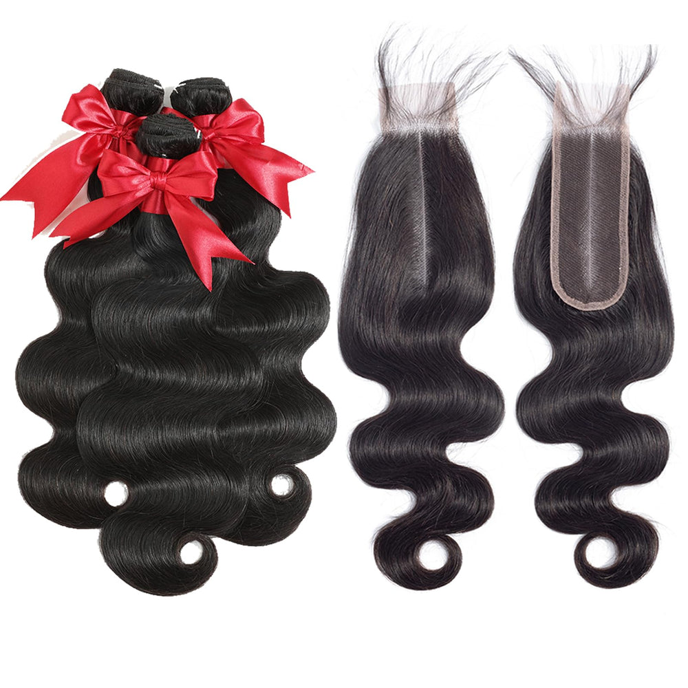 Jarama 12A body wave bundles with closure middle part bleached knots for ready hairline blend.