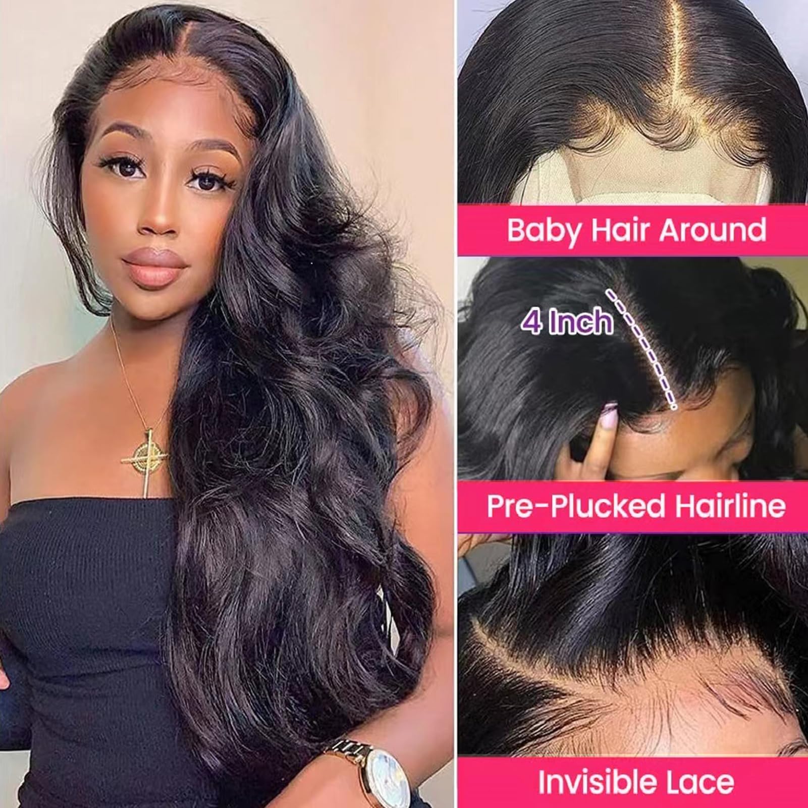 JARAMA Brazilian body wave bundles with closure showing bleached knots for seamless look