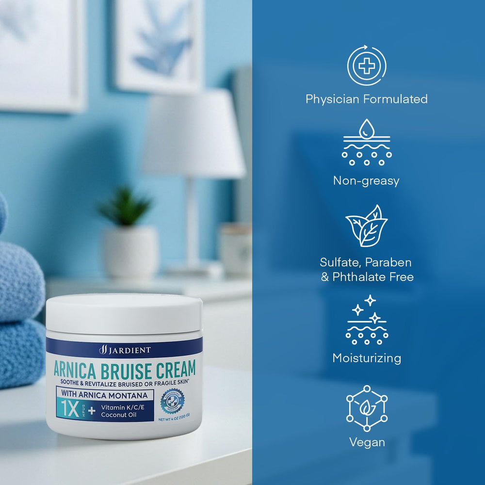 Jardient Arnica Bruise Cream body application reveals even-toned skin after daily bumps