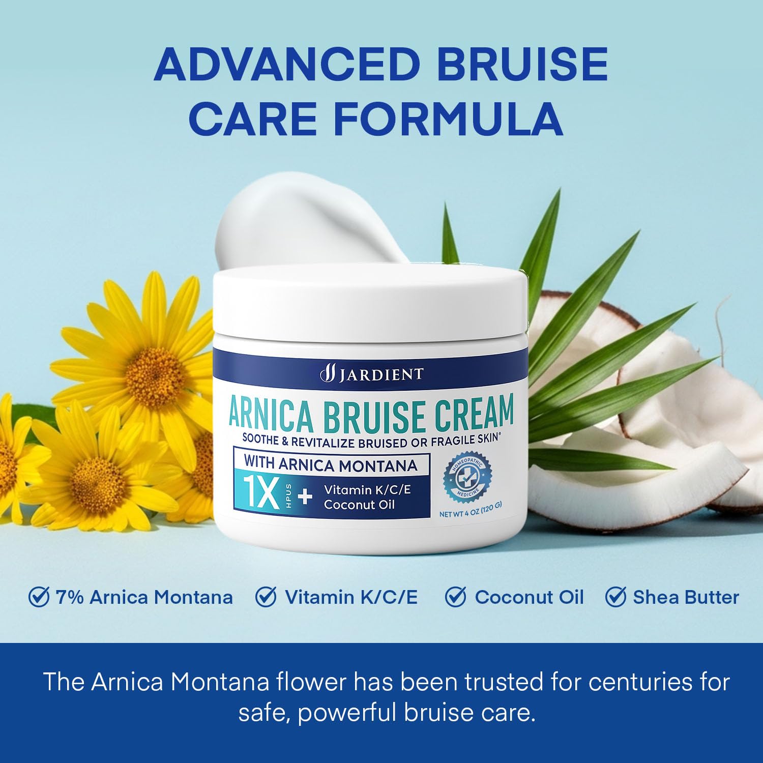 Jardient Arnica Bruise Cream texture closeup showing lightweight non-greasy formula