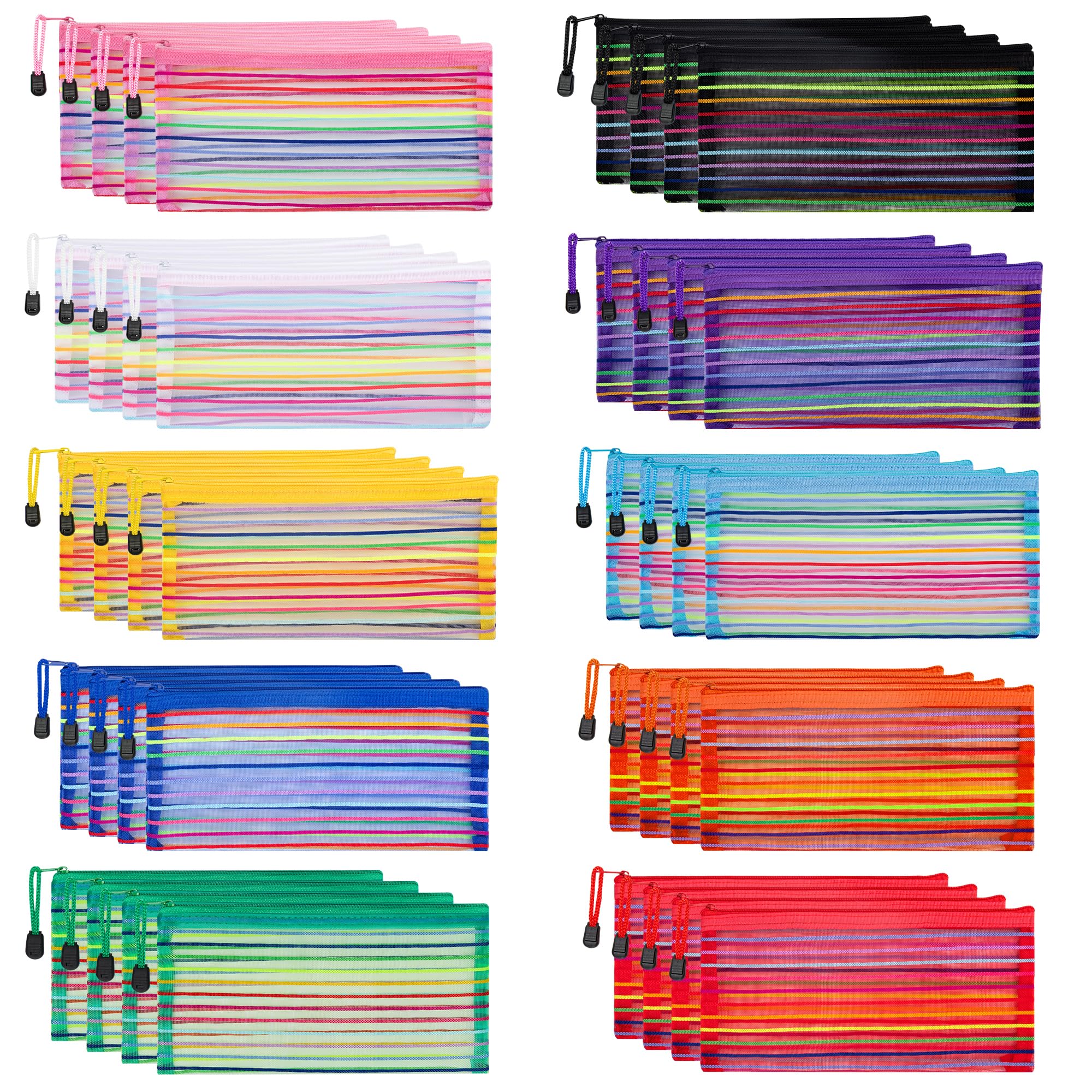 Jarlink 40-pack mesh pouches in colorful nylon for classroom organization.