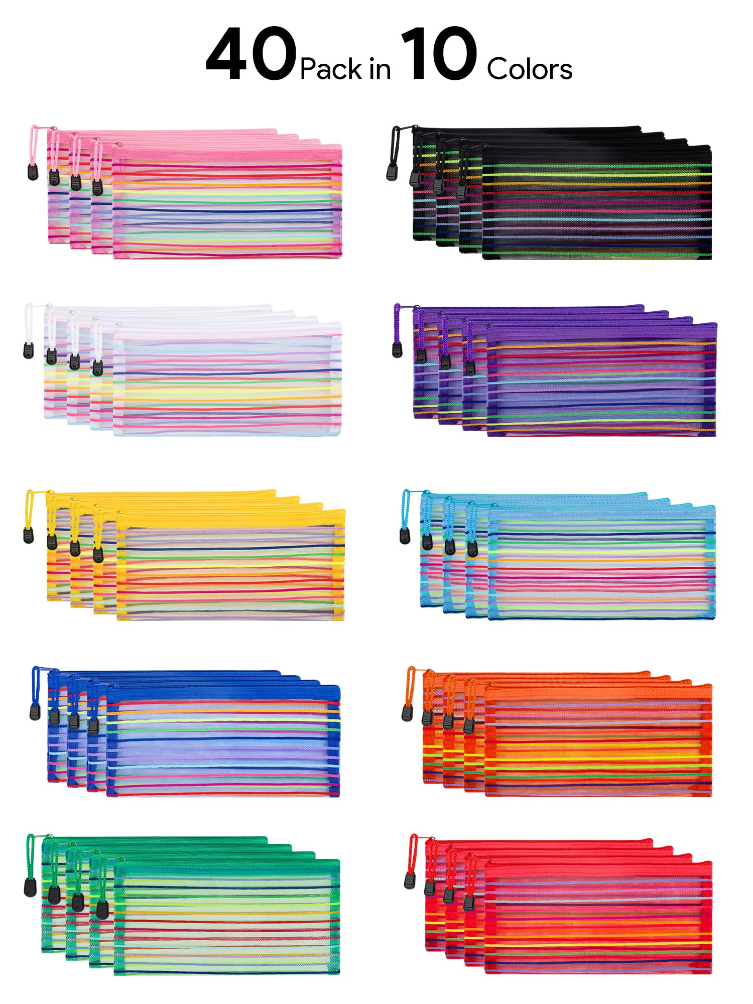 Jarlink color-differentiated pouches for easy color-coding and sorting.