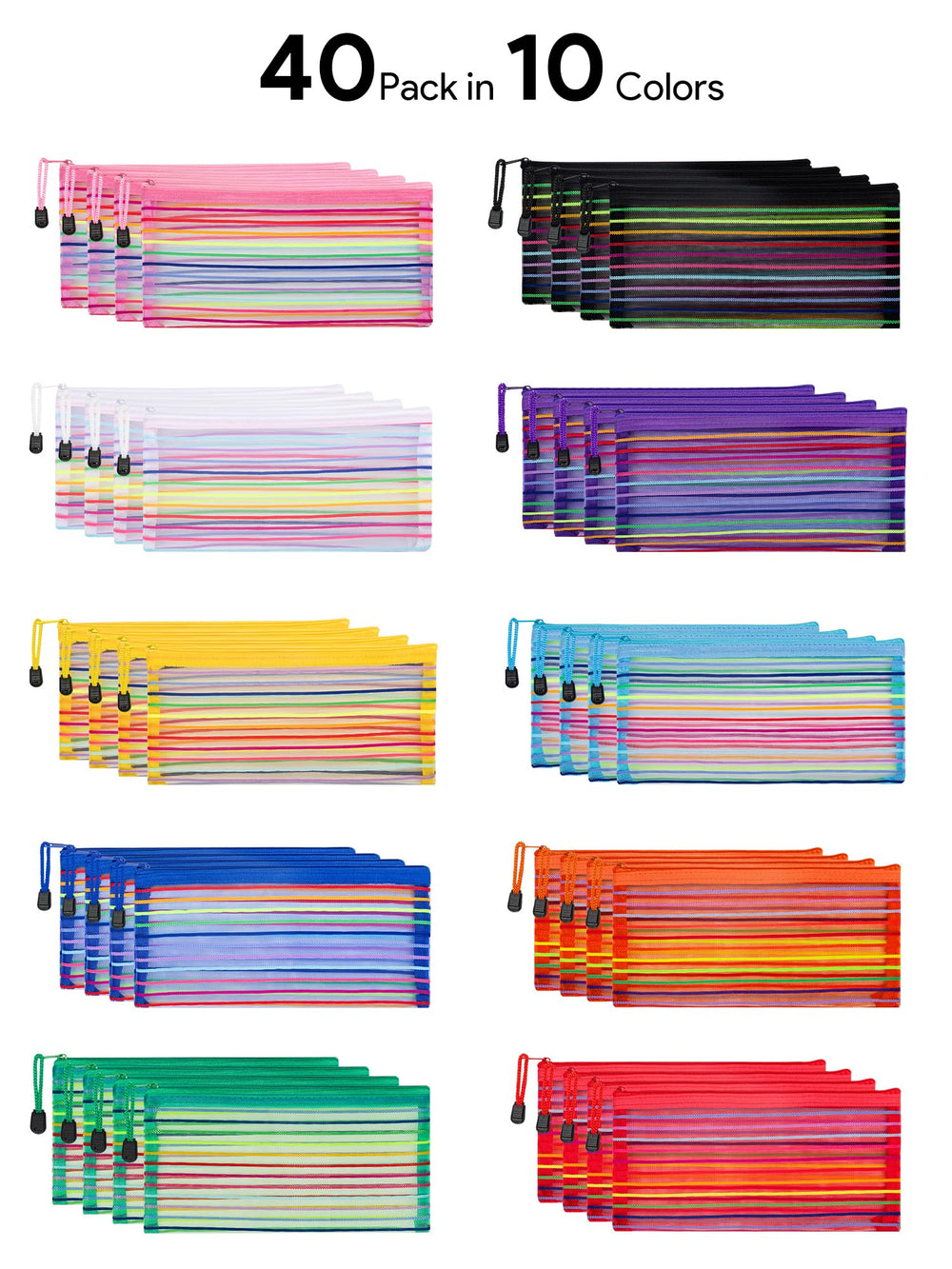 Jarlink color-differentiated pouches for easy color-coding and sorting.