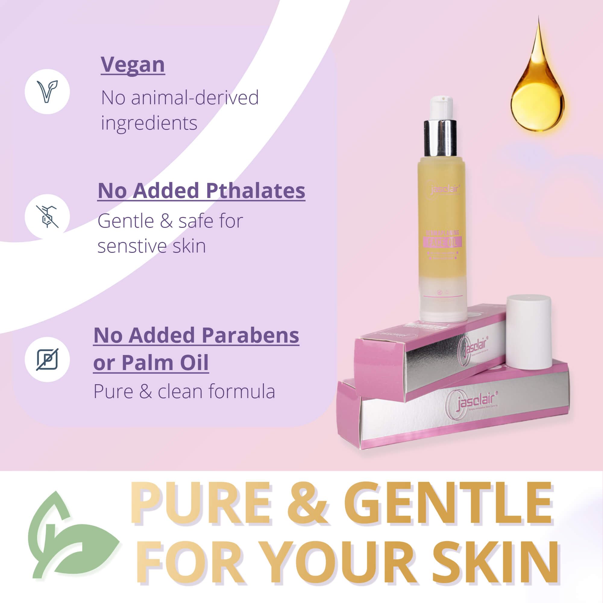 Ingredients close-up featuring grape seed and meadowfoam oils.