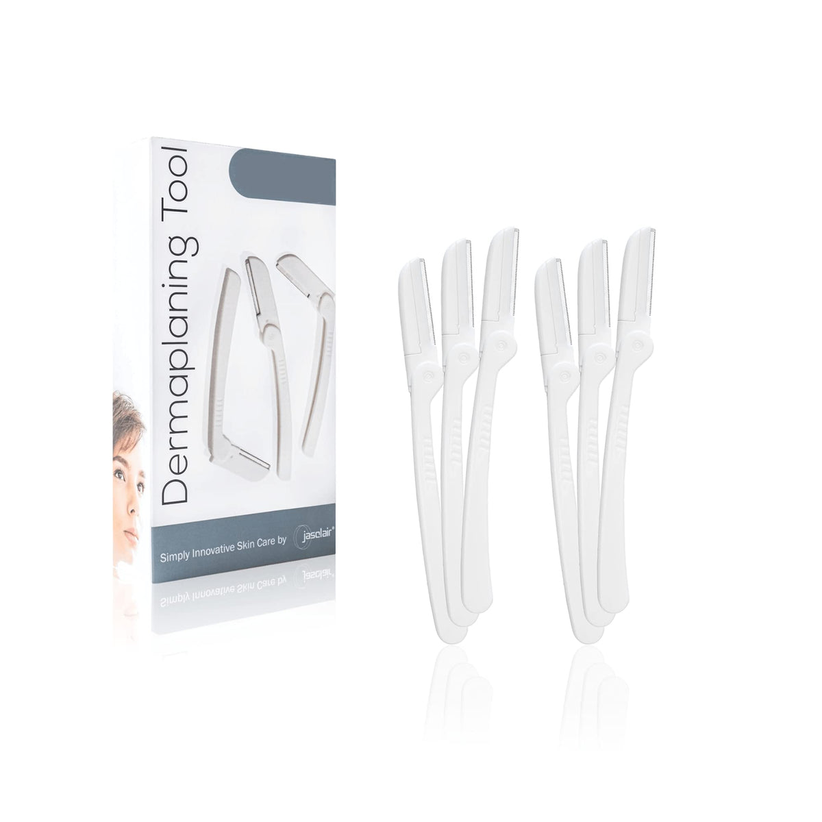Jasclair dermaplaning razor pack for at-home hair removal and smooth makeup prep.