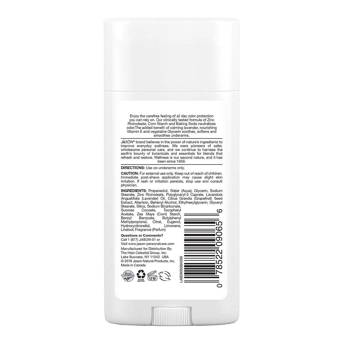 Jason Desodorante Lavanda Calma, ingredientes clave que neutralizan olores con suavidad.
