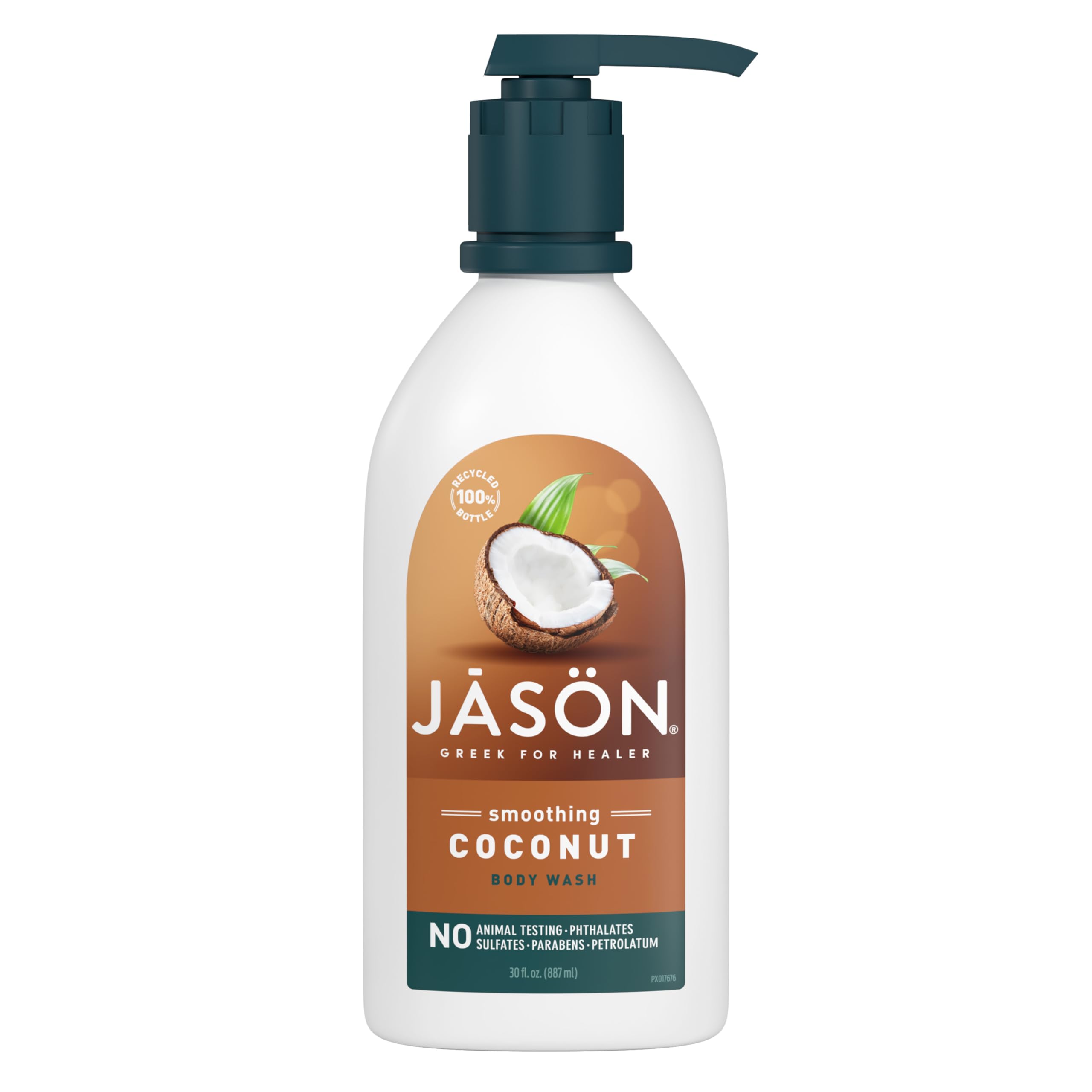 JASON gel limpiador corporal coco suave en botella, limpieza suave para piel sensible.
