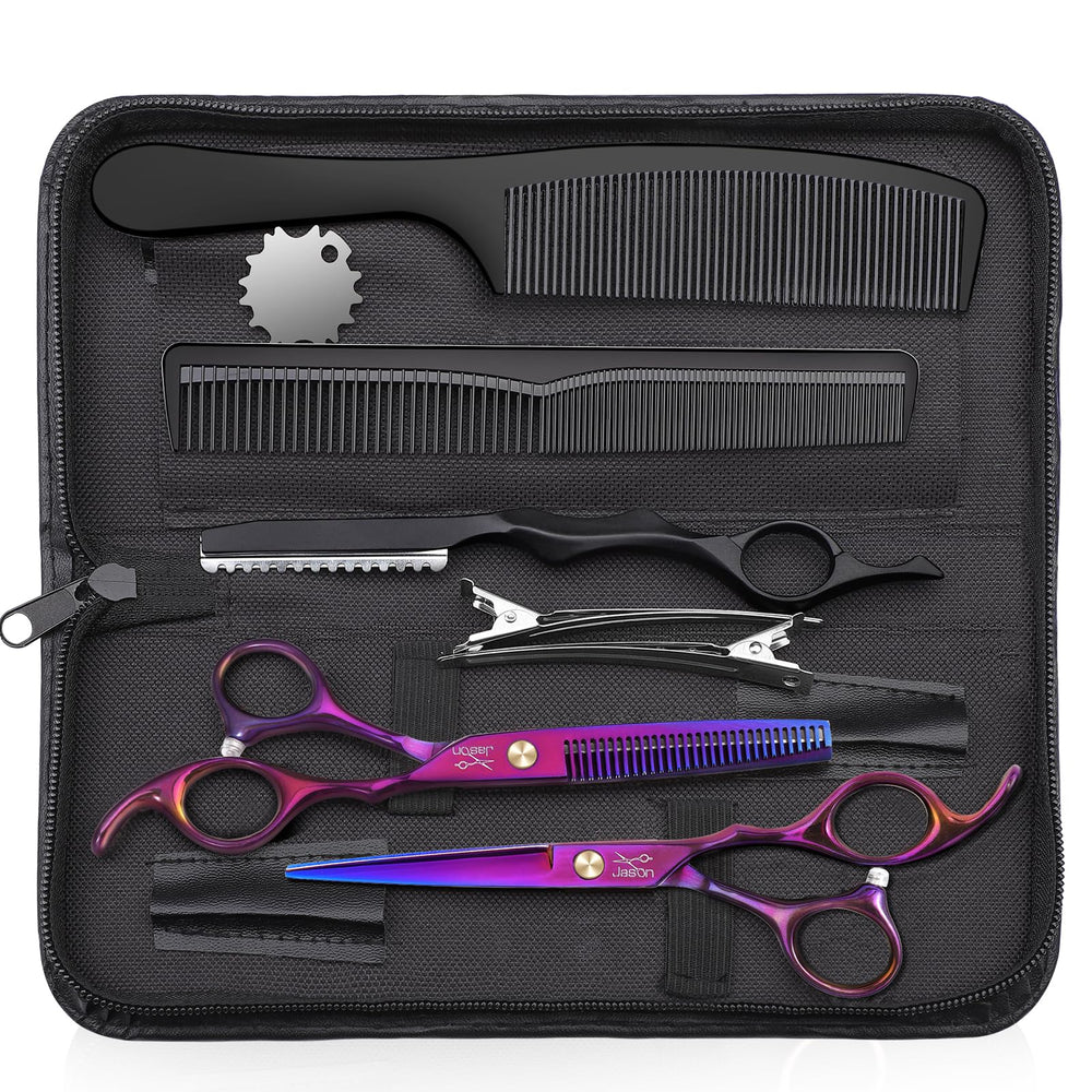 JASON hair scissors straight blade purple for precise home cuts