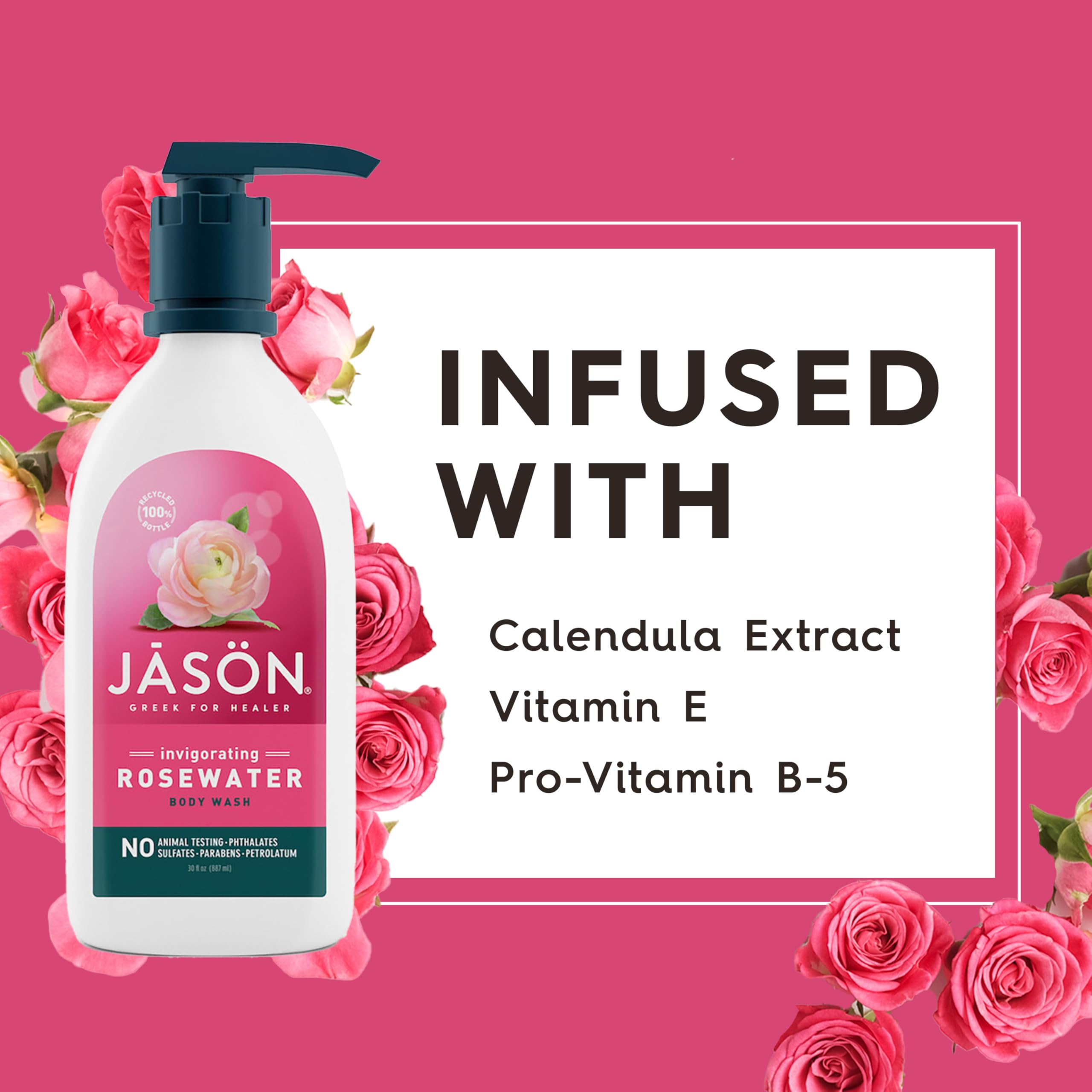 Extractos de caléndula y rosa de JASON para frescura y cuidado.