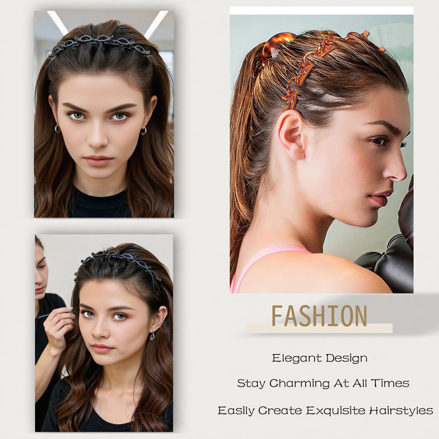 Close-up of JASSINS tooth design with eight hairpins for versatile styling.