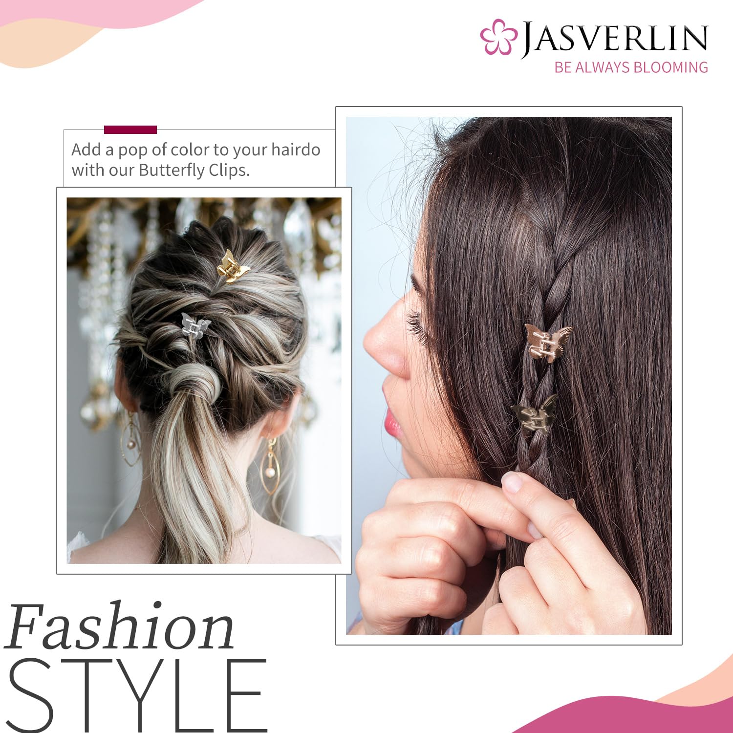 Clips mariposa mini JASVERLIN, perfectos para peinados rápidos antes de salir.
