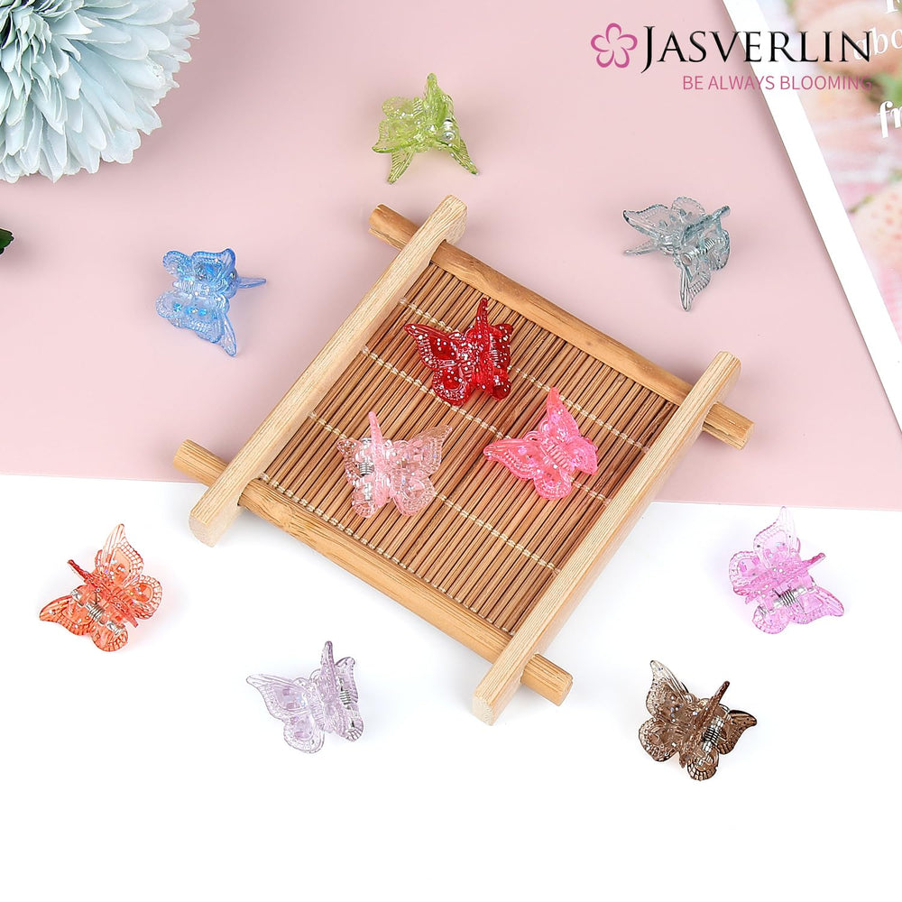 Pinza mariposa mini de JASVERLIN con brillo plateado para brillar en eventos.