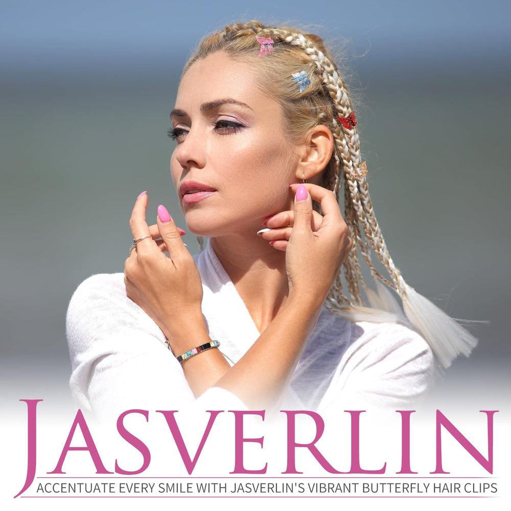 Pinza mariposa mini de JASVERLIN con brillo turquesa para estilos modernos.