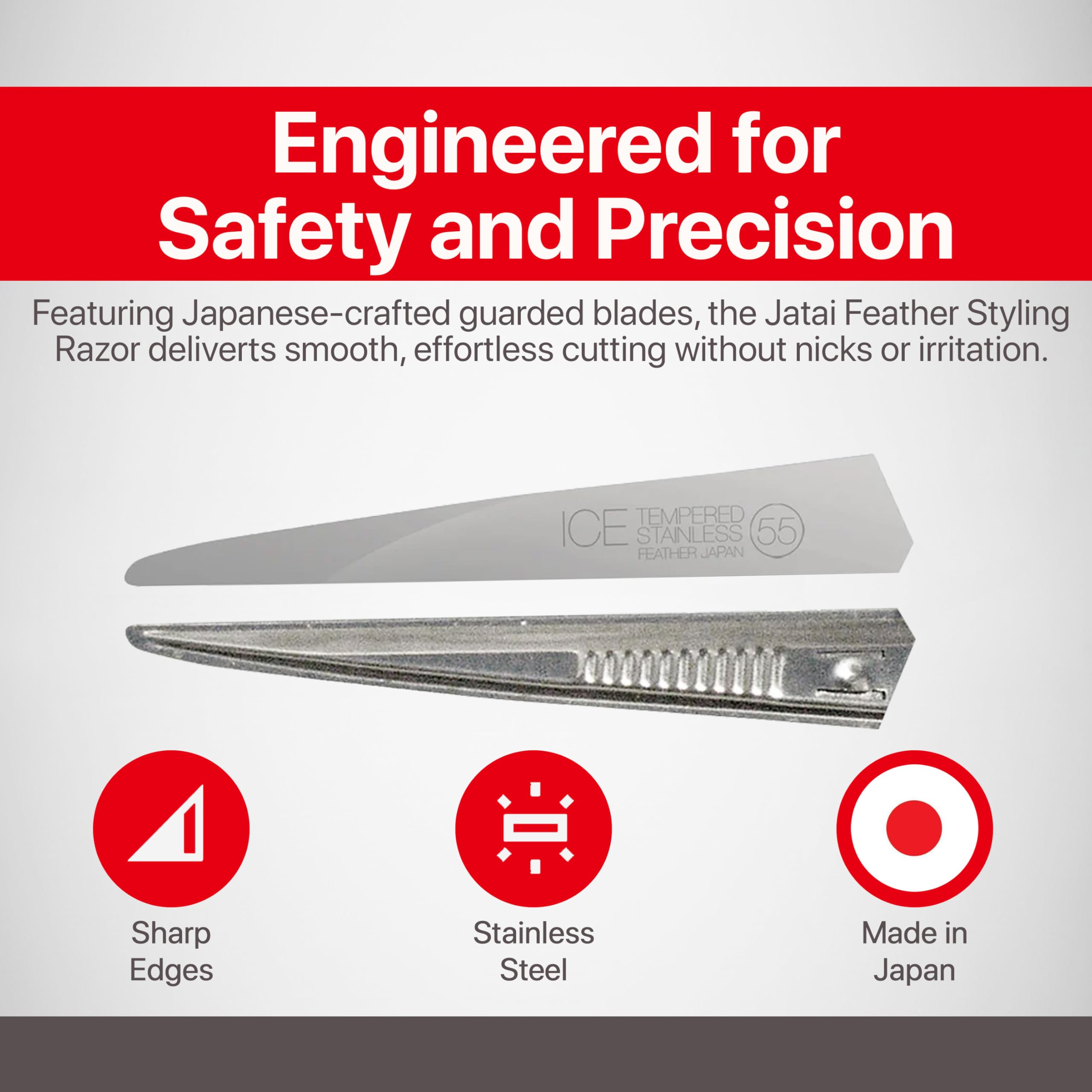 Jatai Feather switch-blade 50/55 close-up edge highlights sharp precision