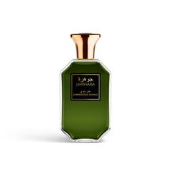Jawhara Amberwood Nomad bottle on display, premium ambery-fougere focal point