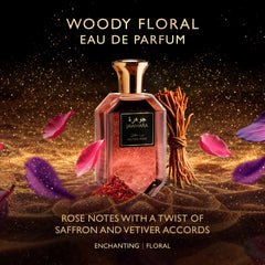 Jawhara Sultan Rose base notes image emphasizes vanilla incense and subtle musk