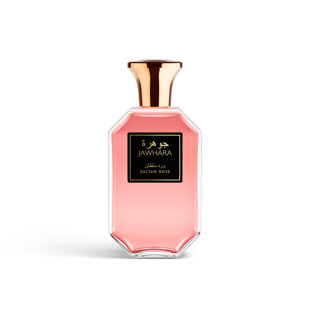 Jawhara Sultan Rose bottle showcases elegant packaging for daily unisex wear