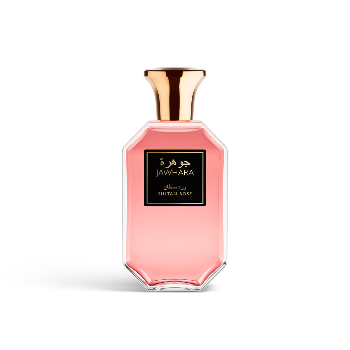 Jawhara Sultan Rose bottle showcases elegant packaging for daily unisex wear