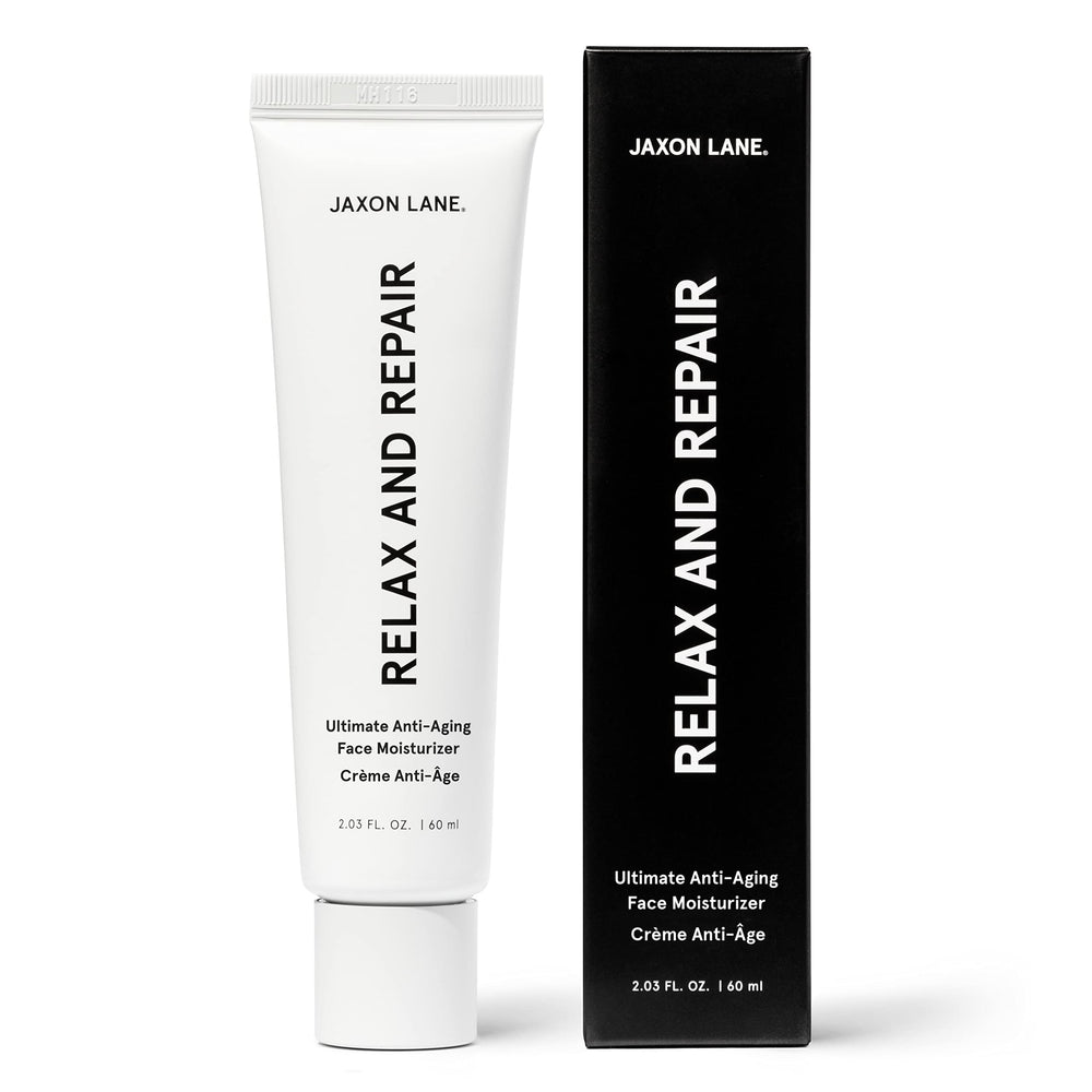 JAXON LANE Relax and Repair bottle front view, daily anti-aging moisturizer for men.