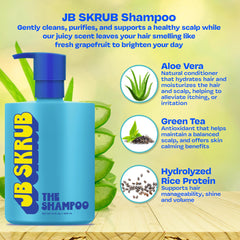 JB SKRUB champú espuma cremosa que limpia suavemente y facilita el peinado.