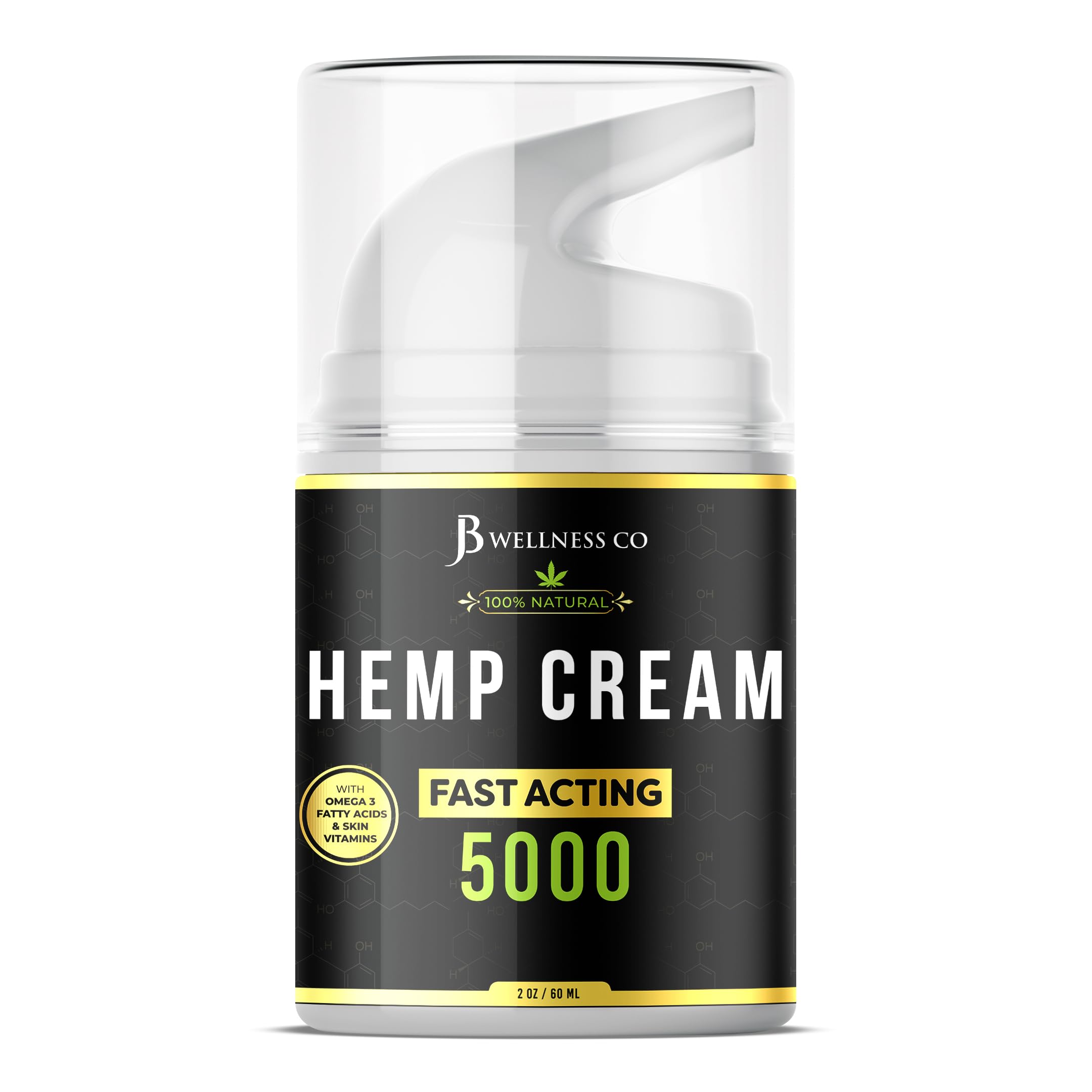 JB Wellness Co hemp cream bottle highlighting neem, turmeric, emu oil ingredients