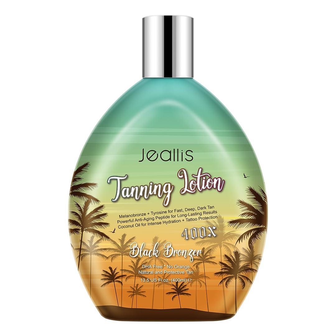 Jeallis Extreme Dark Tanning Lotion bottle showcases a fast, natural bronze glow.
