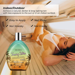 Close-up demonstrates easy, even application for tanning bed use.