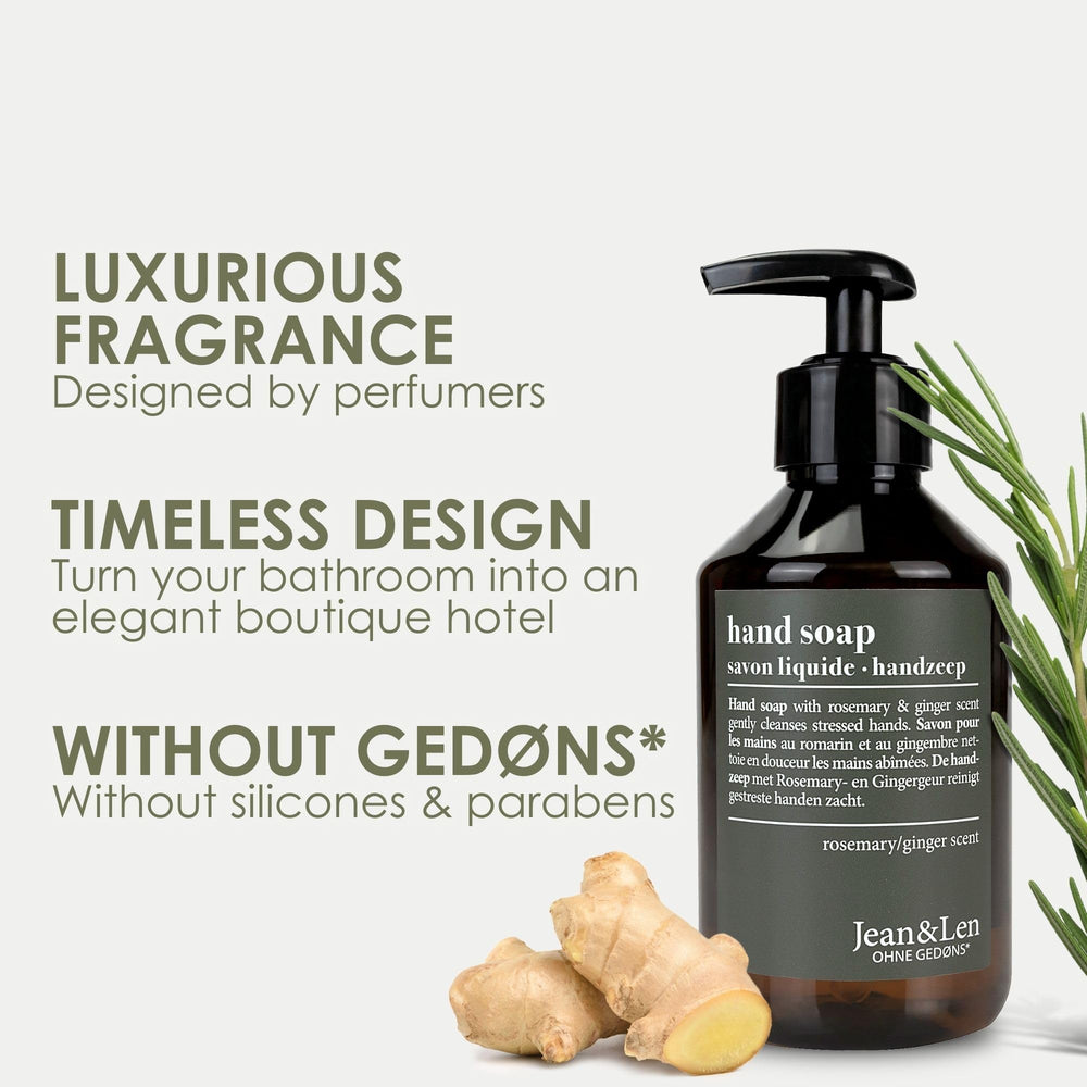 Closeup of Rosemary & Ginger fragrance in Jean & Len hand soap