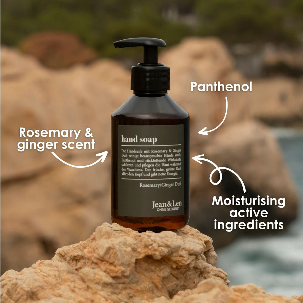 Jean & Len hand soap display panthenol ingredients for moisturizing care