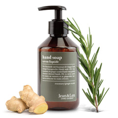 Jean & Len Rosemary & Ginger hand soap pump bottle ready for daily cleansing
