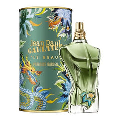 Jean Paul Gaultier Le Beau Paradise Garden bottle close-up showing tropical notes and coconut vibe.