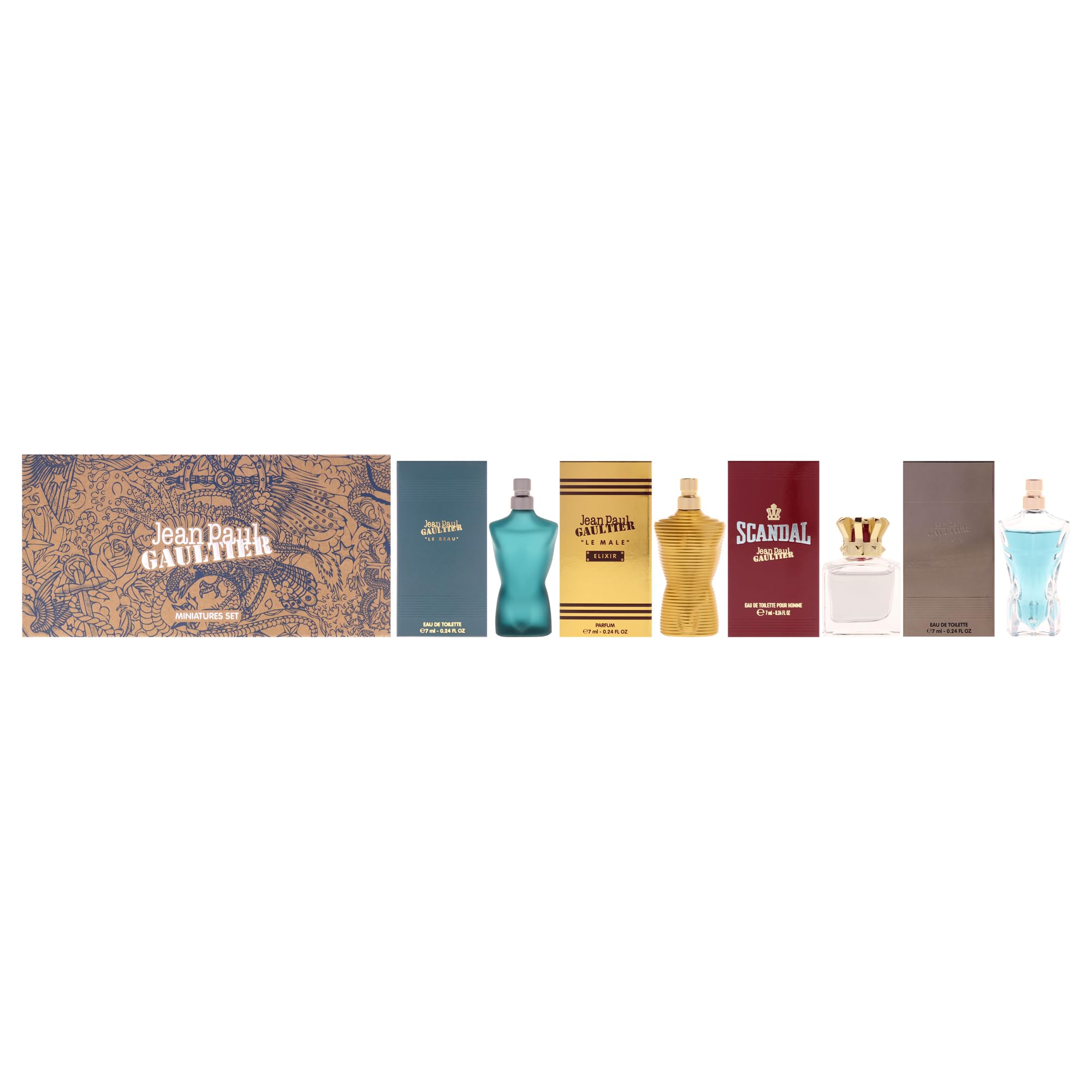 Jean Paul Gaultier miniatures set for men, 4pc pack shot, ideal for gifting and travel