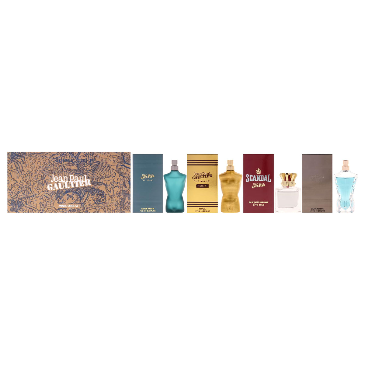 Jean Paul Gaultier miniatures set for men, 4pc pack shot, ideal for gifting and travel