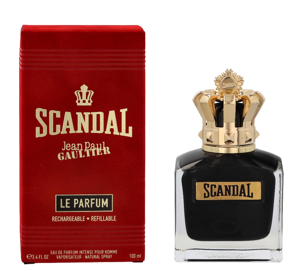 Jean Paul Gaultier Scandal Le Intense bottle front view, long-lasting masculine fragrance for lasting confidence.
