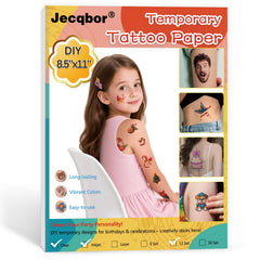 Jecqbor papel tatuaje temporal inkjet 8.5x11 para imprimir diseños.