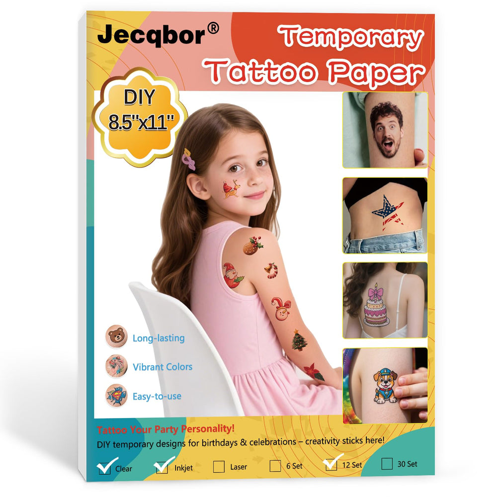 Jecqbor tattoo paper for inkjet printers ready for DIY designs on 8x11 sheet