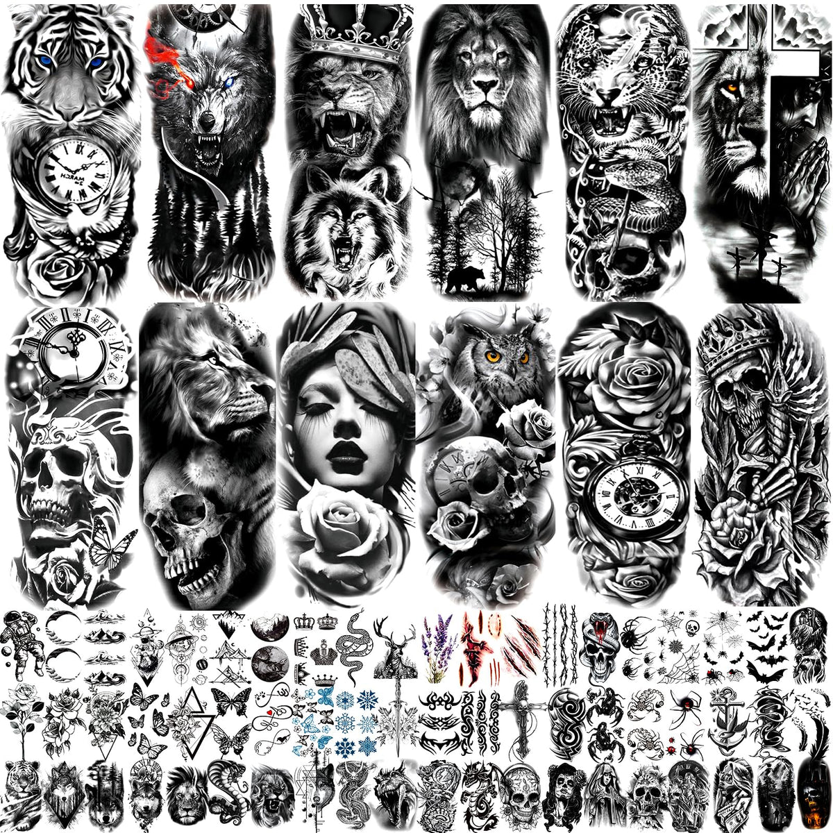 Tatuaje temporal JEEFONNA de león en 3D para un look audaz en eventos