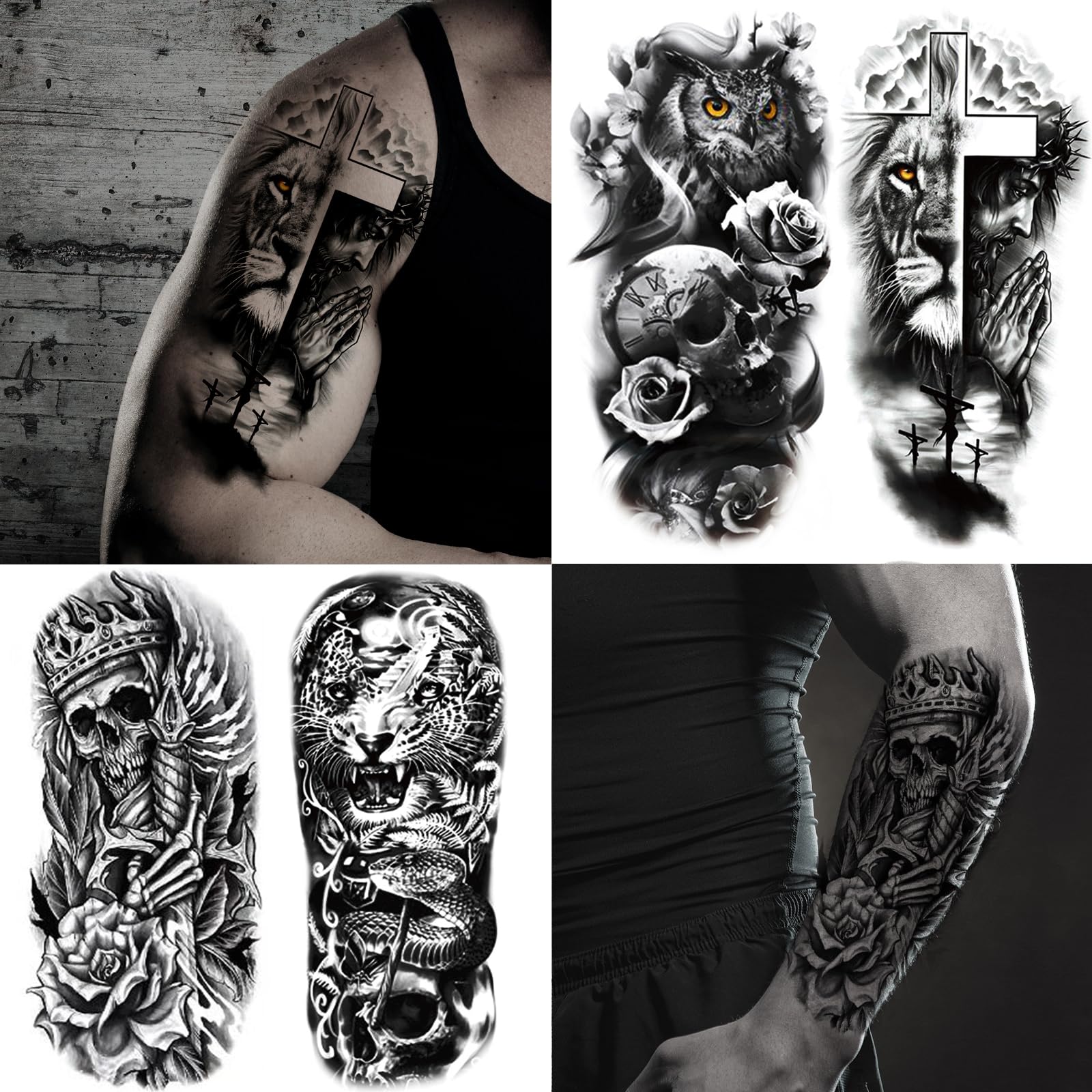 Tatuaje temporal JEEFONNA de lobo para estilo fuerte en fiestas