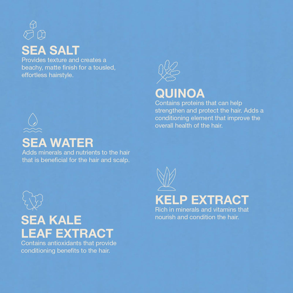 Jeff's Barbershop Sea Salt Texture Spray label closeup highlights sandalwood scent and lightweight hold.