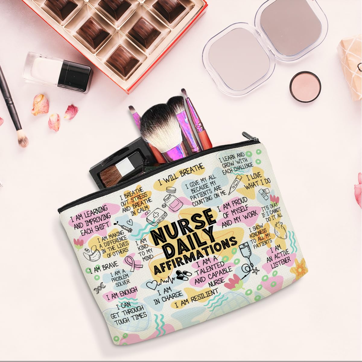 Jeilink Daily Affirmations makeup bag interior with space for cosmetics and essentials.