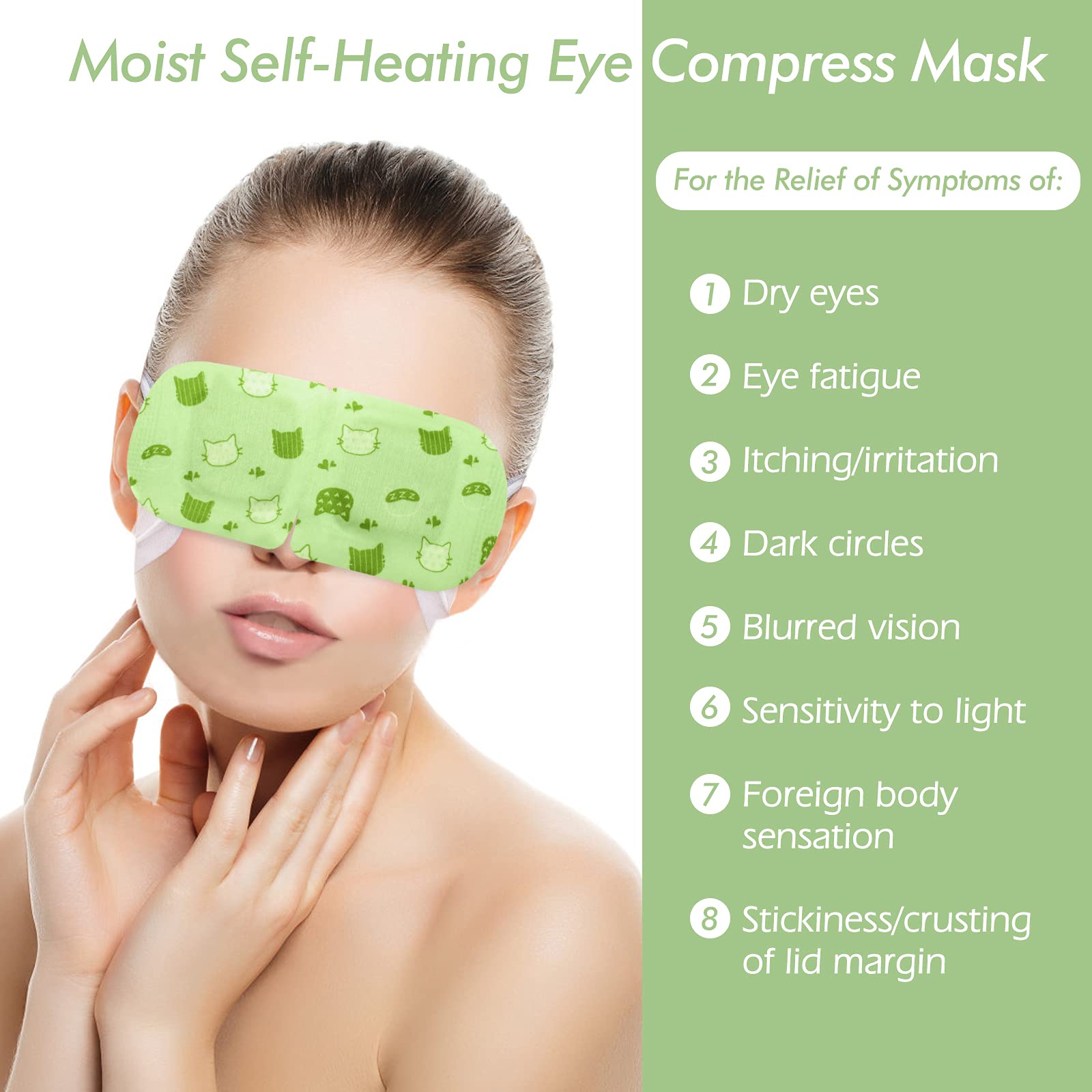 Calor constante de 40-60 minutos para relajar la zona ocular y reducir tensión.