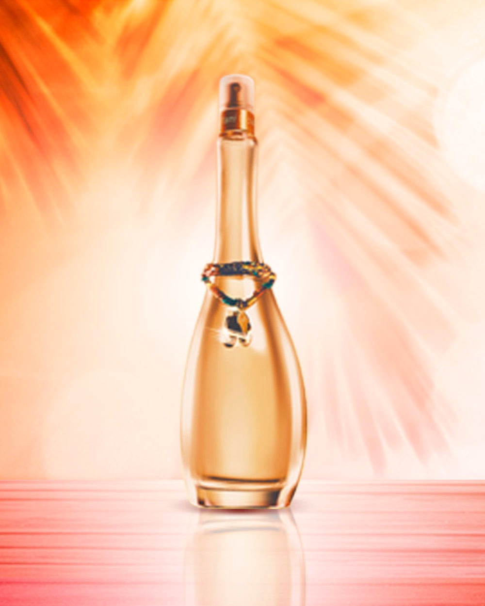 Jennifer Lopez Miami Glow vanity display, elegant branding for routines