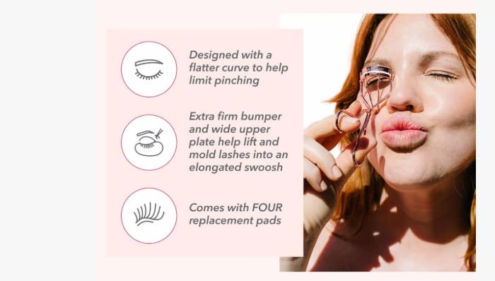 Soft pink silicone pad aids precise placement and gentle curling.