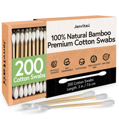 Jenvita bamboo cotton swabs 200-pack for gentle beauty and basic care.