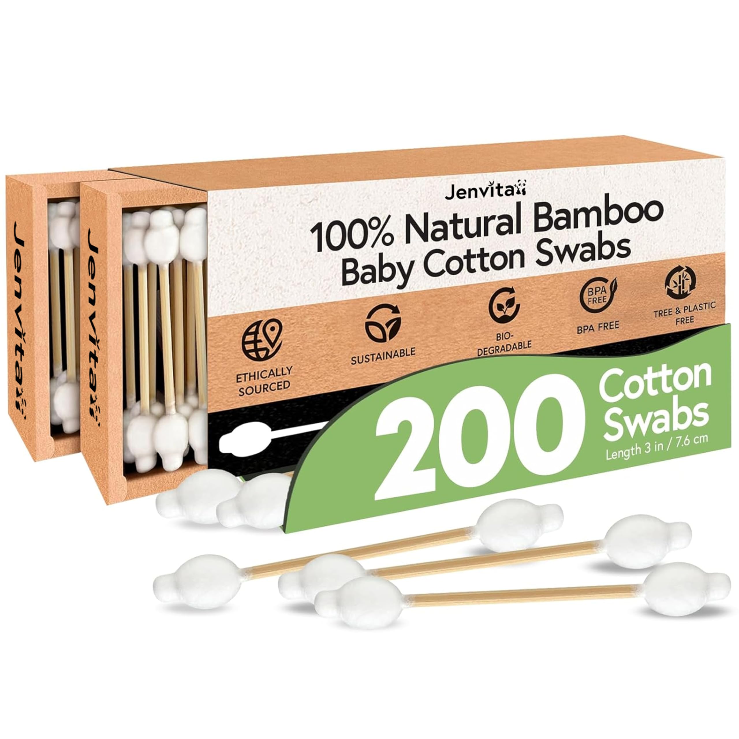 Jenvita bamboo cotton swabs in eco-friendly plasticless packaging for easy use