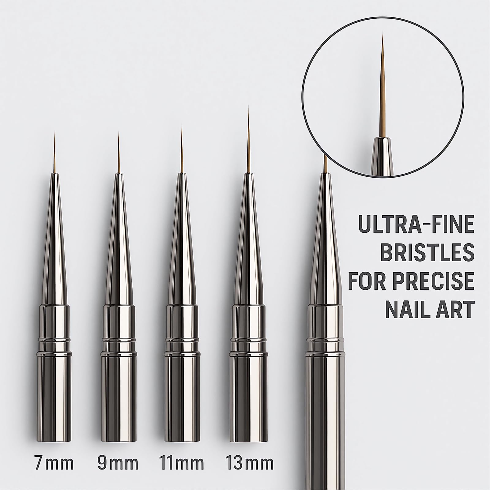 JEONEKID Nail Art Liner Brush 9mm tip enables controlled curves and clean stripes.