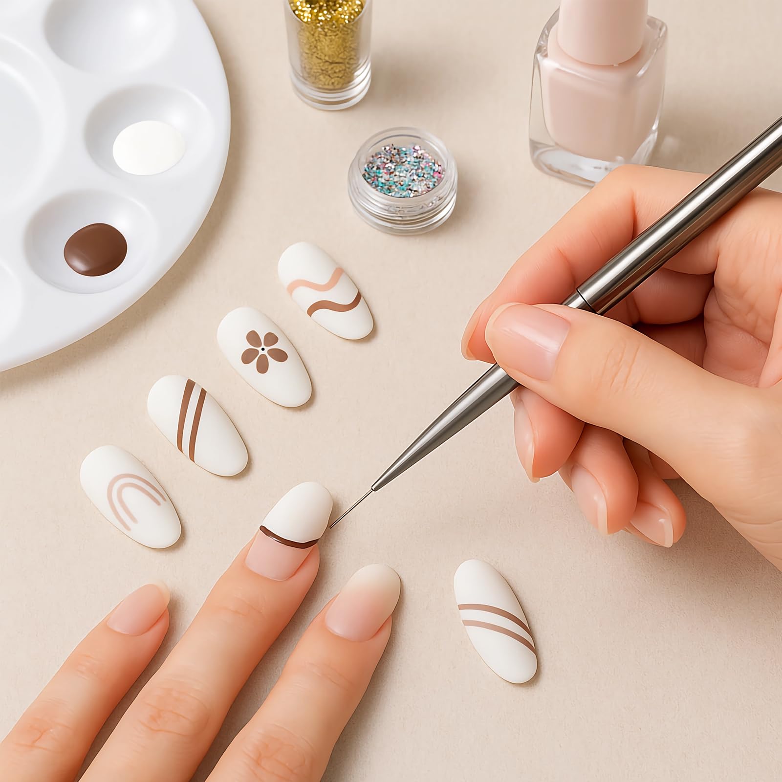 JEONEKID Nail Art Liner Brush metal handle closeup highlighting durability and balance.