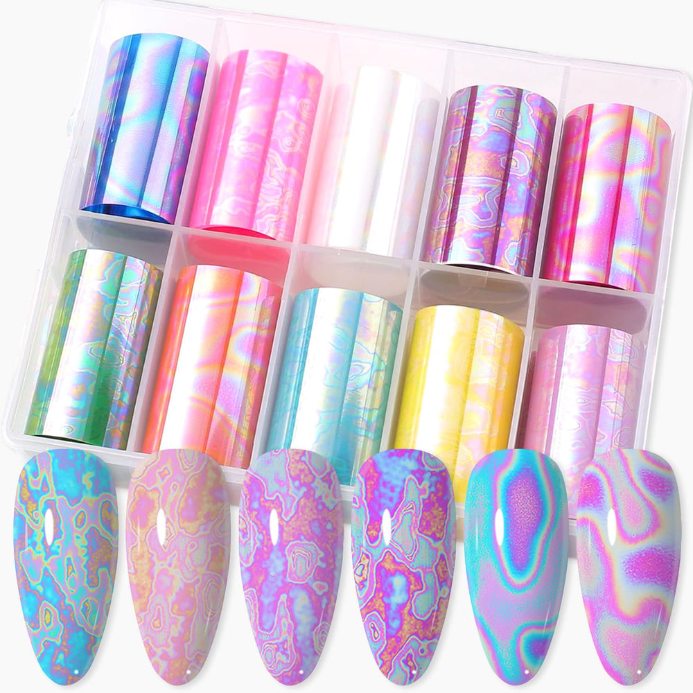 JERCLITY aurora iridescence nail foil roll showing shifting colors for dramatic nail art.