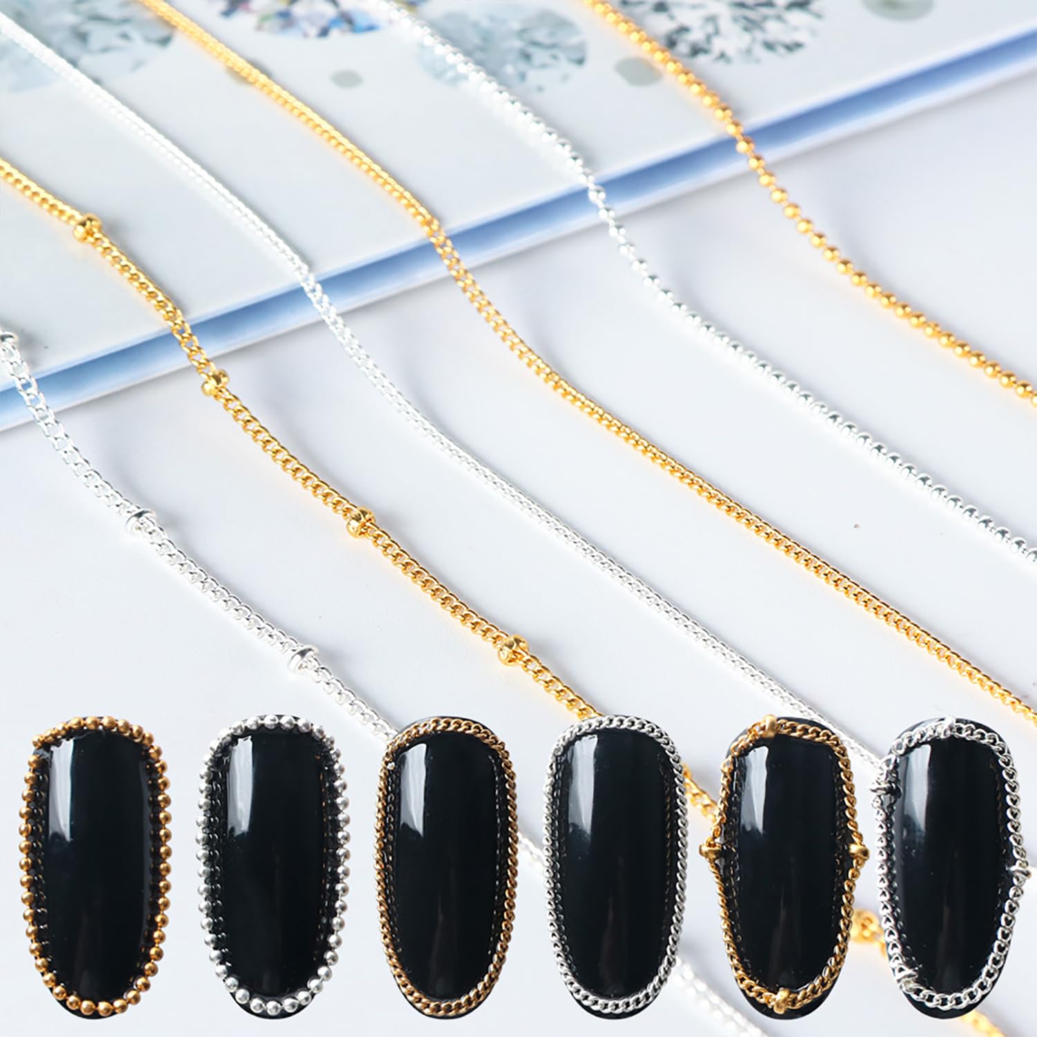 Jerclity cadena metálica para uñas en plata, ligero y cómodo.