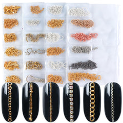 Jerclity cadenas para uñas en oro y plata para diseños brillantes.